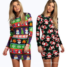 Women's Christmas Santa Claus Print Pullover Flared A Line Dress